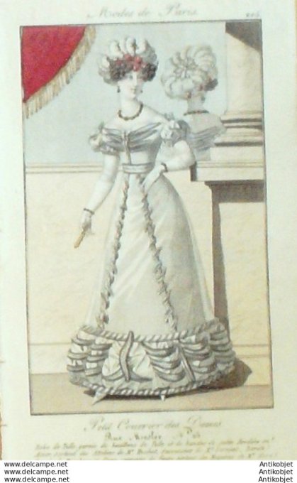 Gravure Mode Courrier des Dames 1824 #  205 (eau forte old Fashion plate)