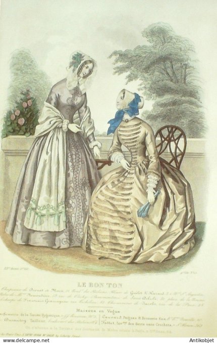 Gravure Mode Le Bon Ton 1847 14 # 25 (aquarelle old fashion plate)