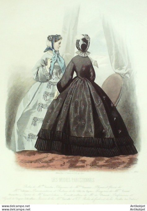 Gravure Les Modes Parisiennes 1862 # 992 Robes velours Maison Leriche