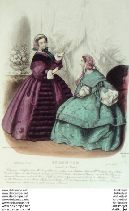 Gravure Mode Le Bon Ton 1857 24 # 13 (aquarelle old fashion plate)