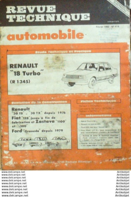 R.T Automobile Renault 18 & 30 Fiat 128 Zastava Ford Granada   # 419