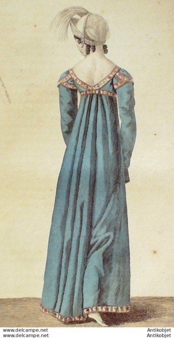 Gravure de mode Costume Parisien 1811 n°1129 Robe de Mérinos