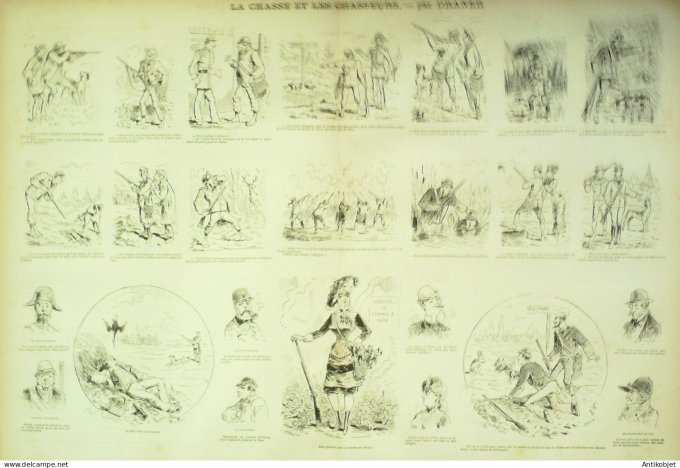 La Caricature 1880 #  39 Temps des vacances Robida Chasse et chasseurs Gino Trock