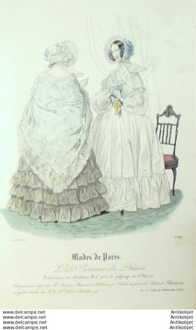 Gravure Mode Courrier des Dames 1839 # 1569 (eau forte old Fashion plate)