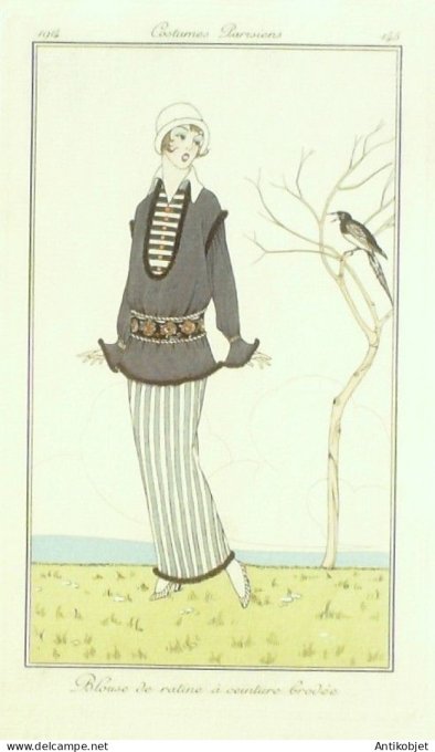 Gravure Mode Costume Parisien 1914 # 145 Anonyme (eau forte)