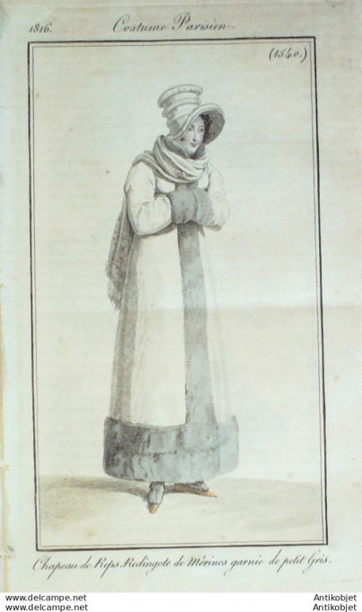 Costume Parisien 1816 # 1540 Redingote Mérinos ornée de petit gris