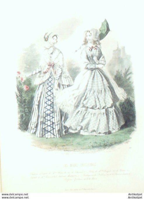Gravure Les Modes Parisiennes 1846 # 165 Robes tissu Maison Duguet