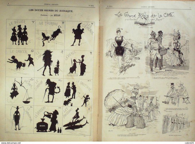Le Journal amusant 1886 n° 1564 SIGNES du ZODIAQUE STOP LA COTE MARS SPORT NAUTIQUE GREVIN