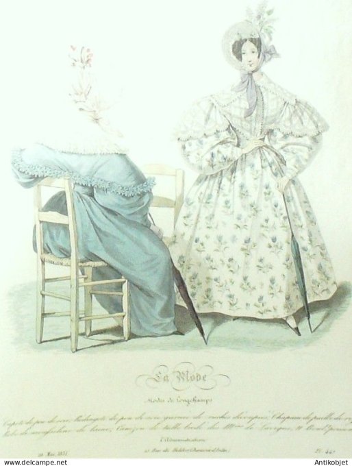 Gravure La mode 1835 # 447 (aquarelle old Fashion plate)