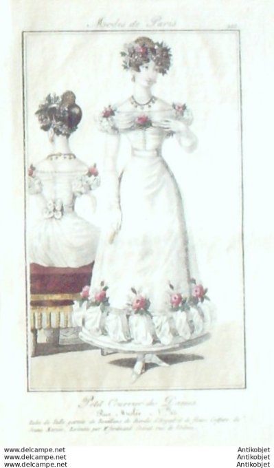 Gravure Mode Courrier des Dames 1824 #  203 (eau forte old Fashion plate)