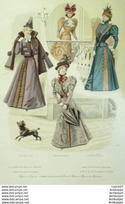 Gravure de mode La Gazette 1897 # 03 Maison Abel Goubaud Chien
