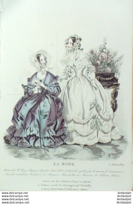 Gravure La mode 1839 # 30 (aquarelle old Fashion plate)