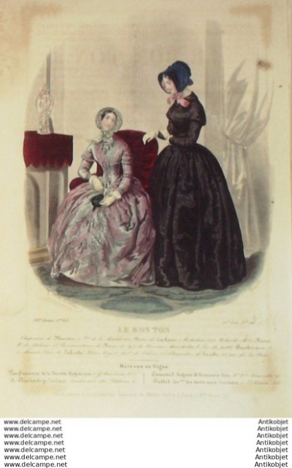 Gravure Mode Le Bon Ton 1847 14 # 21 (aquarelle old fashion plate)