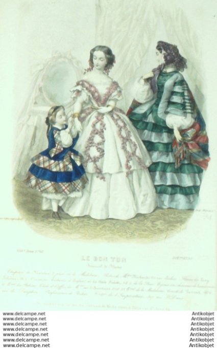 Gravure Mode Le Bon Ton 1856 23 # 33 (aquarelle old fashion plate)