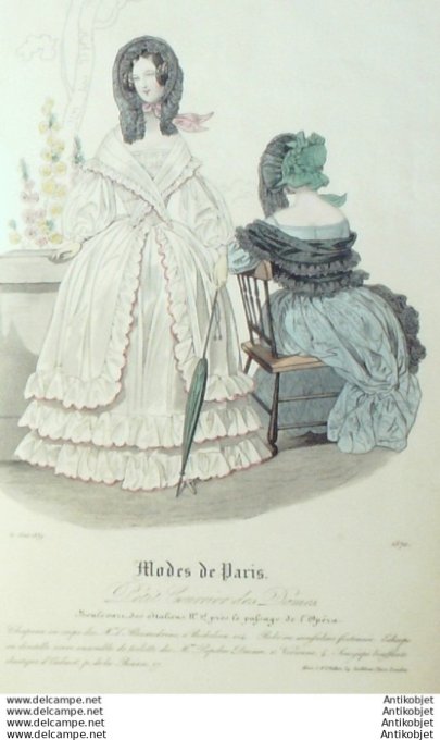 Gravure Mode Courrier des Dames 1839 # 1570 (eau forte old Fashion plate)