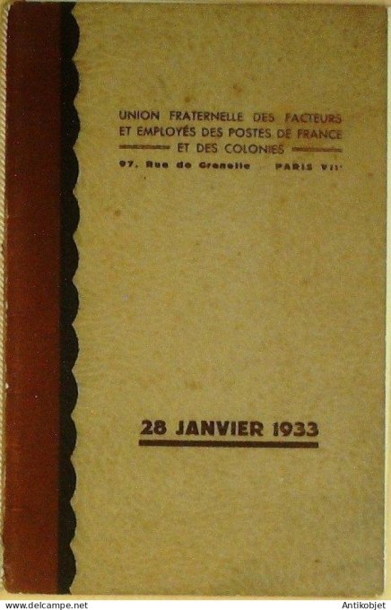 Menu Progremme banquet P.T.T. Paris 7 1933