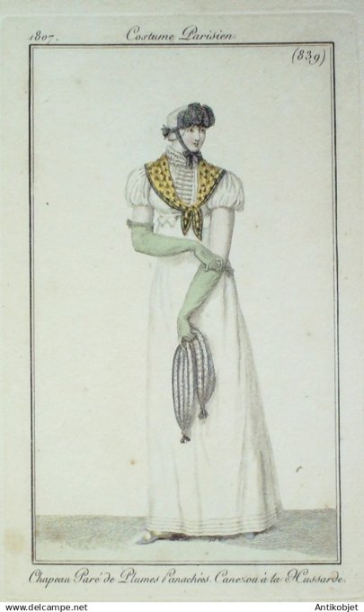 Costume Parisien 1807 # 839 (eau forte) Canezou à  la hussarde