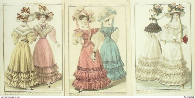 Gravures de mode Costume Parisien 1826 Lot 23 9 pièces