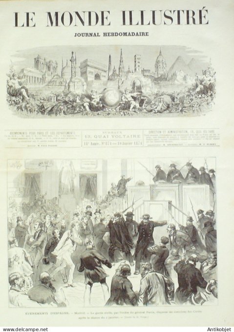 Le Monde illustré 1874 n°874 Espagne Madrid Carthagène Ouzbékistan Khiva Turkestan