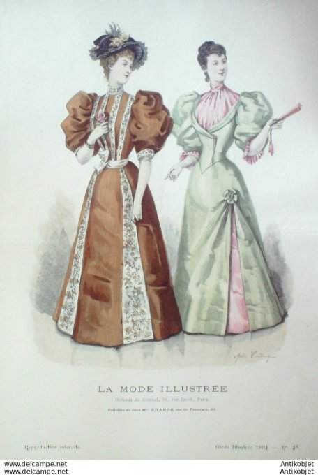 Gravure Mode illustree 1894 # 45 (Old Fashion plate) rare