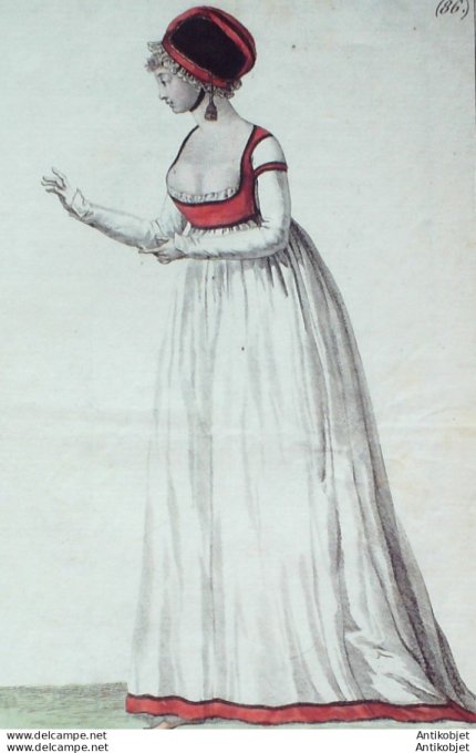 Gravure de mode Costume Parisien 1799 n°  86 (An 7) Toque de velours
