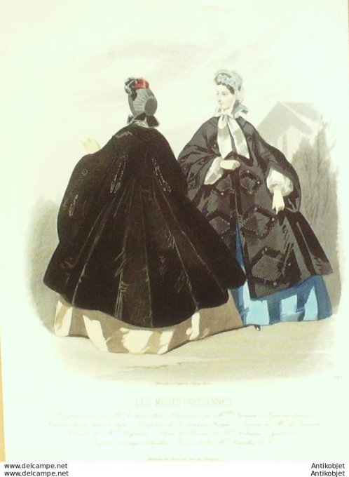 Gravure Les Modes Parisiennes 1862 # 993 Robes velours Maison Leclère-Collot