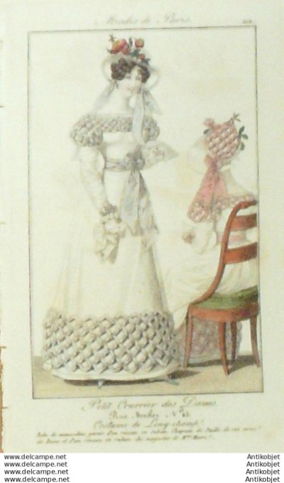 Gravure Mode Courrier des Dames 1824 #  212 (eau forte old Fashion plate)