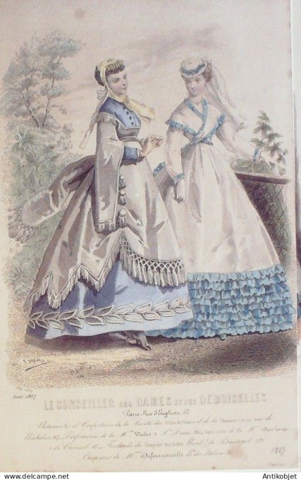 Gravure Mode Conseiller des Dames 1867 #  8 (aquarellee Old Fashion plate)