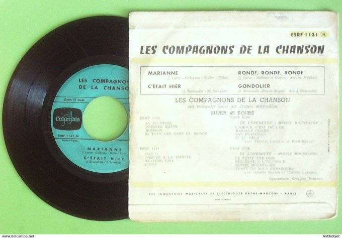 Les Compagnons de la chanson 45T SP  Gondolier 1957