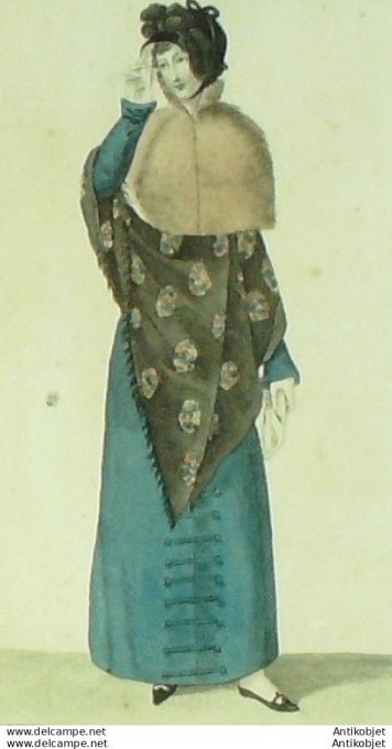 Gravure de mode Costume Parisien 1811 n°1131 Shall à bouquets Turcs