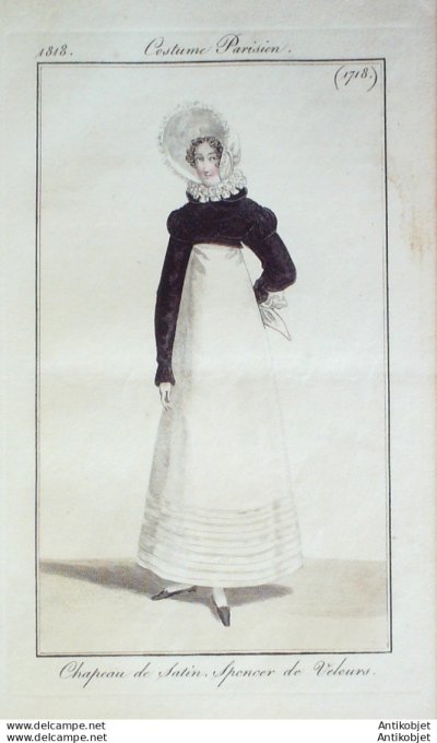 Gravure de mode Costume Parisien 1818 n°1718 Spencer de velours
