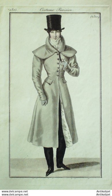 Gravure de mode Costume Parisien 1825 n°2301 Redingote de drap homme