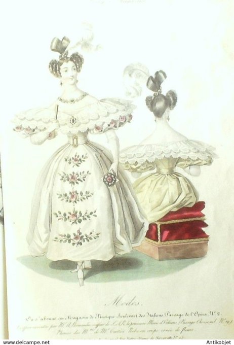 Gravure Mode Le Follet 1829 # 168 (aquarelle Old Fashion plate)