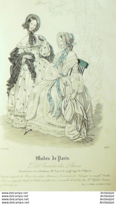 Gravure Mode Courrier des Dames 1839 # 1565 (eau forte old Fashion plate)