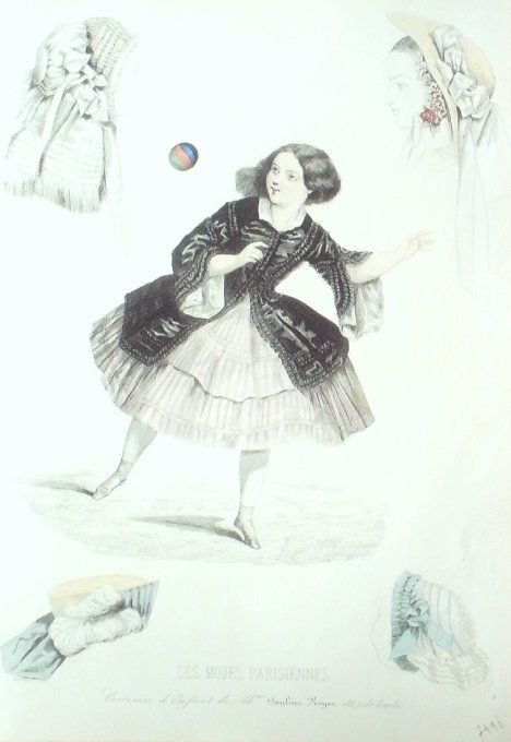 Gravure Les Modes Parisiennes 1856 # 749b Costumes enfants Maison Royer
