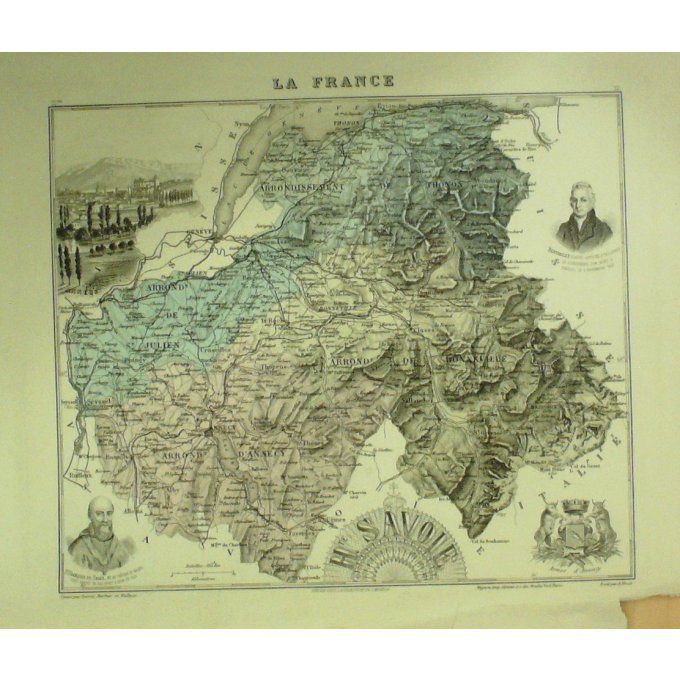 Carte Haute Savoie (74) Annecy Graveur Lecoq Waltner Barbier 1868