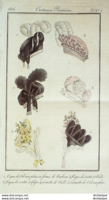 Costume Parisien 1816 # 1541 Cornette de velours plein