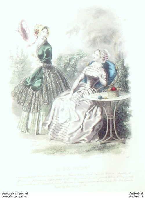 Gravure Les Modes Parisiennes 1846 # 166 Mantelet Maison Olinev