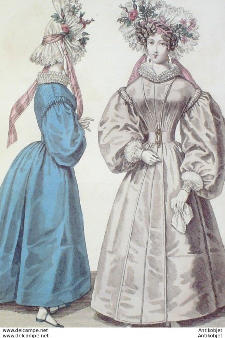 Gravure de mode Costume Parisien 1829 n°2722 Redingote de gros de Naples à revers
