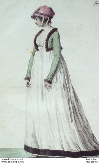 Gravure de mode Costume Parisien 1799 n°  91 (An 7) Spencer bordé en poil
