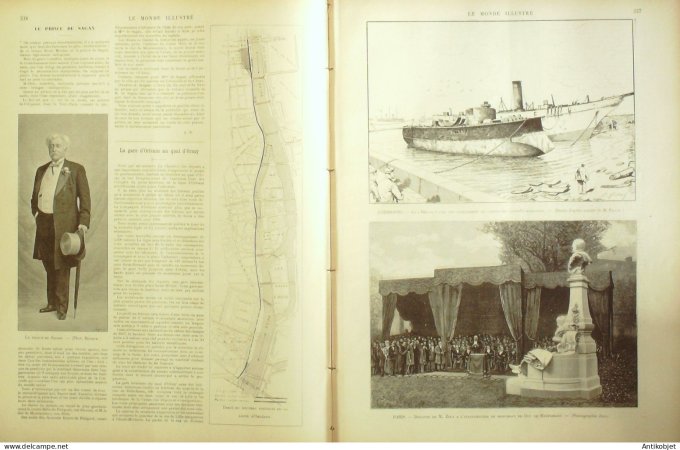 Le Monde illustré 1897 n°2118 Péniches Cherbourg (50)  Ethiopie Ménélik Saussier, prince de Sagan