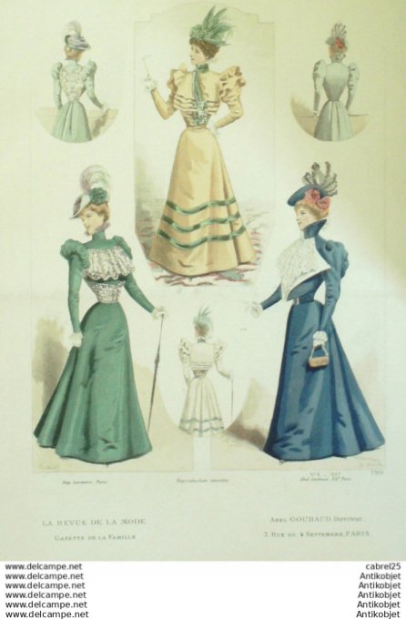Gravure de mode La Gazette 1897 # 06 Maison Abel Goubaud