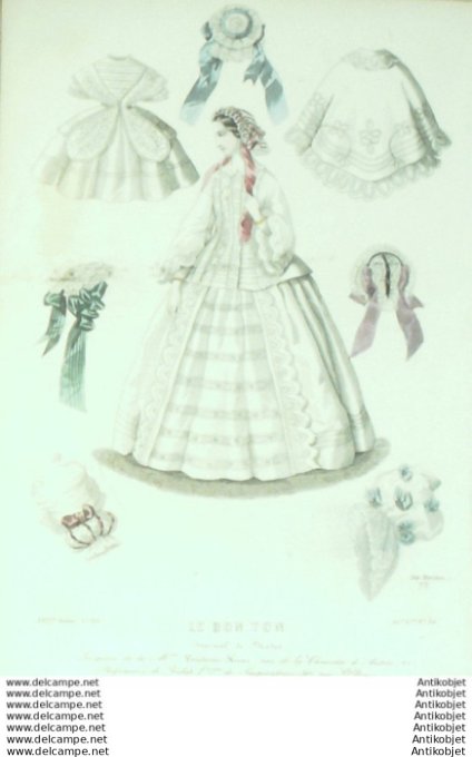 Gravure Mode Le Bon Ton 1856 23 # 32 (aquarelle old fashion plate)