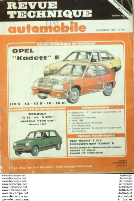R.T Automobile Opel Kadett E Renault 5 Renault 25   # 461