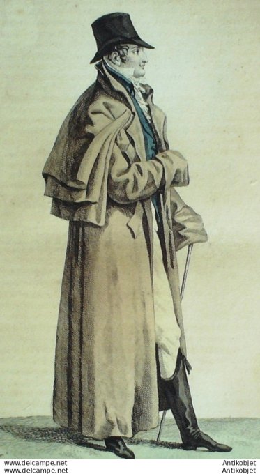 Gravure de mode Costume Parisien 1811 n°1133 Carrick Bottes à la hussarde homme