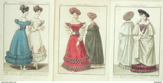 Gravures de mode Costume Parisien 1825 à 1826 Lot 19 9 pièces