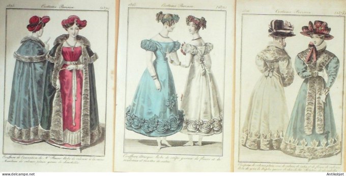Gravures de mode Costume Parisien 1825 à 1826 Lot 19 9 pièces