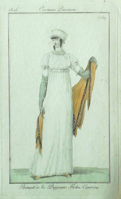 Gravure Mode Costume Parisien 1806 #  751 (eau forte old Fashion plate