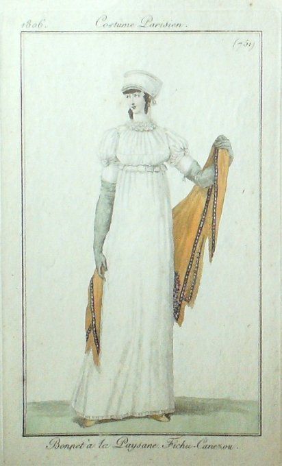 Gravure Mode Costume Parisien 1806 #  751 (eau forte old Fashion plate