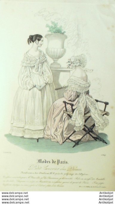 Gravure Mode Courrier des Dames 1839 # 1564 (eau forte old Fashion plate)